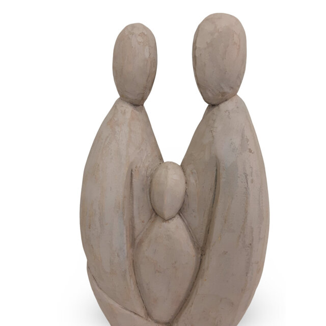 Mango Wood Family Sculpture - Hand-Carved Abstract Parent and Child Figurine for Home Accessories - Buff White Finish - 22.5x42.5x9.5cm
