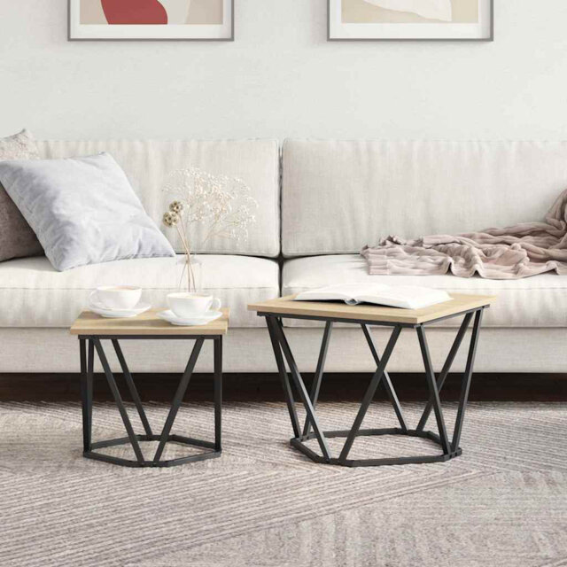 Side Table Set 2 pcs Engineered Wood and Steel Living Room Furniture