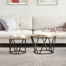 Side Table Set 2 pcs Engineered Wood and Steel Living Room Furniture