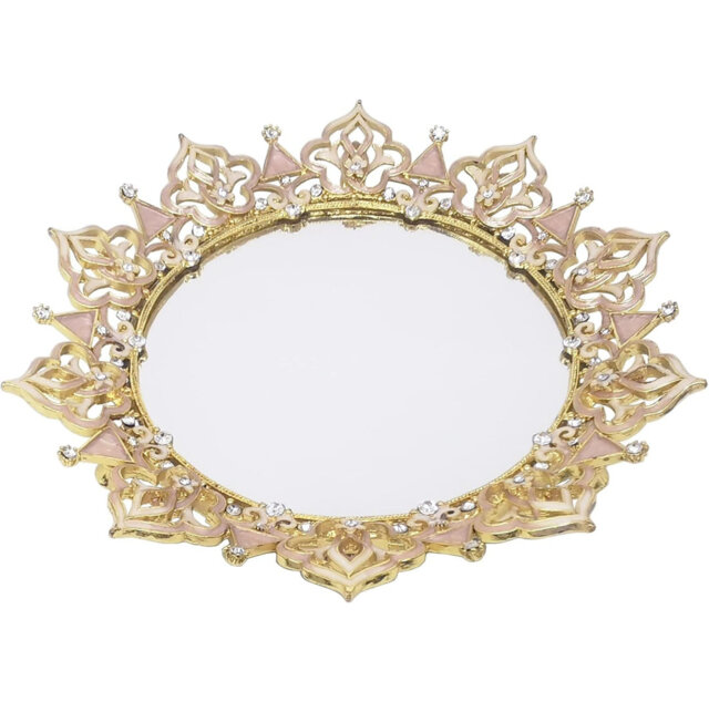 Ornate Metal Vanity Tray with Ring Holder - Decorative Jewelry/Makeup Organizer for Vanity/Dresser/Bathroom