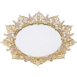 Ornate Metal Vanity Tray with Ring Holder - Decorative Jewelry/Makeup Organizer for Vanity/Dresser/Bathroom