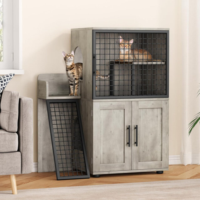 Cat Litter Box Enclosure With Platform, Double Layer Cat Litter Hidden Furniture