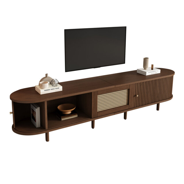 TV Stand With 1 Rattan Drawer And 2 Sliding Doors
