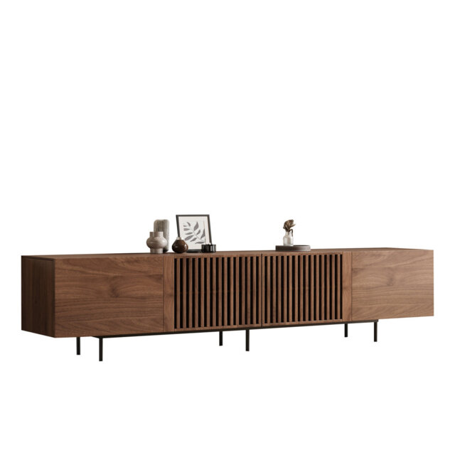 "1.8m Retro-style TV Unit with Cable Ports, 4 Storage Doors - Suitable for 85""+ TVs - Ideal for Living Rooms, Bedrooms & Apartments - Walnut Finish"