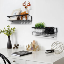 Floating Shelves Iron Wall Mounted Shelf with Towel Bar, Iron Shelves Set of 2