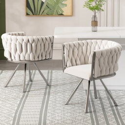 Modern Velvet Swivel Dining Chairs with Metal Legs (Set of 2)