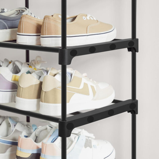 Shoe Rack, 10-Tier Metal Shoe Storage Organiser, Customisable Design, Metal Frame, Space-Saving Rack, For Dressing Room, Hallway, 30 X 94 Cm, Black LS