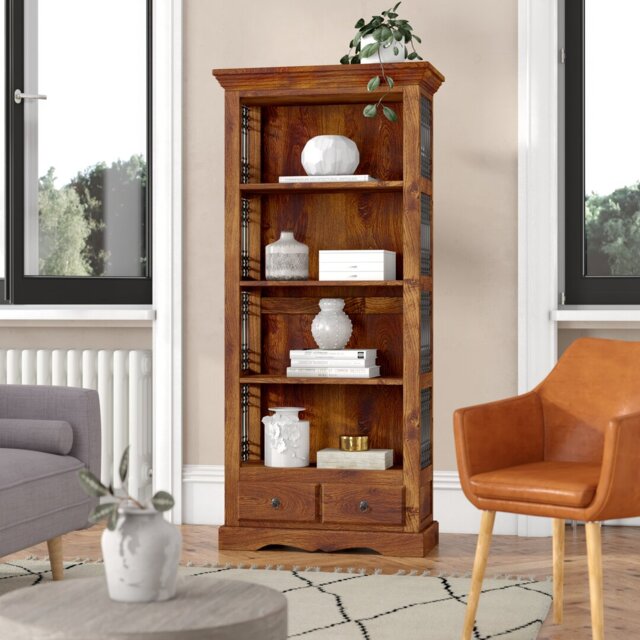 Indian 178cm H x 85cm W Solid Wood Standard Bookcase
