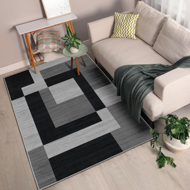 Milo Black & Grey Printed Area Rug - Modern Monochrome Color Area Rug for Contemporary Homes