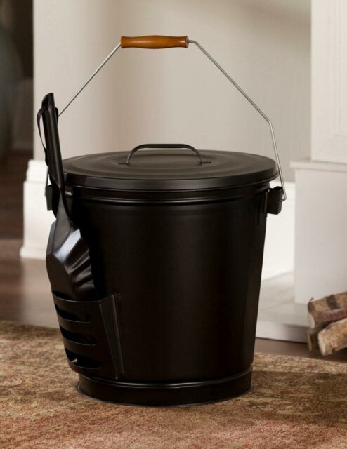 Open Hearth Ash Bucket and Shovel 2 Piece Steel Fireplace Tool Set