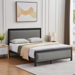 Platform Bed Frame with Headboard and Footboard, Heavy-Duty Bed Frame with Metal Slats Support, Modern Fabric Upholstered Beds, No Box Spring Needed