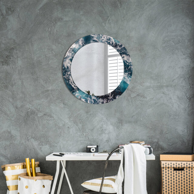 Huldar Round Glass Framed Wall Mounted Accent Mirror in Blue/White