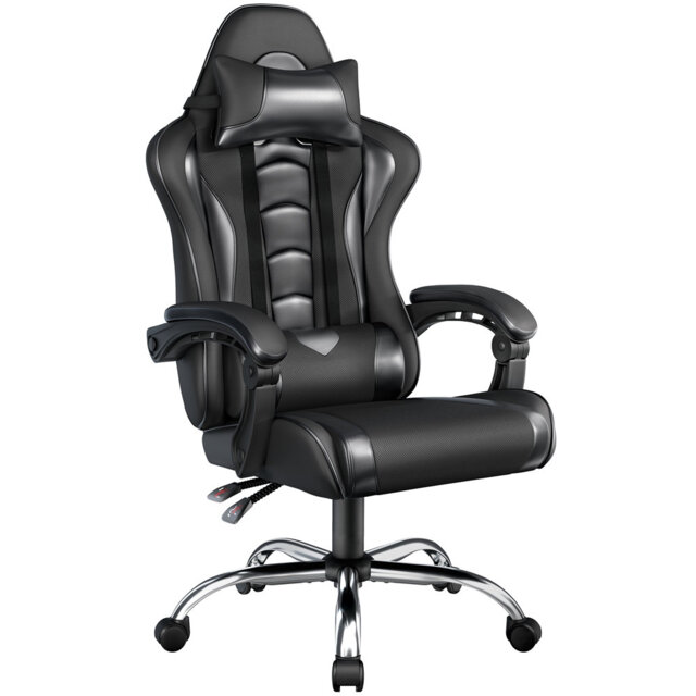 Metro Lane Adjustable Reclining Ergonomic Faux Leather Swiveling PC & Racing Game Chair in Full Black