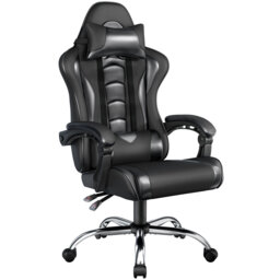 Metro Lane Adjustable Reclining Ergonomic Faux Leather Swiveling PC & Racing Game Chair in Full Black