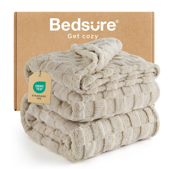 Bedsure Chequered Soft Fluffy Fleece Throw Blanket