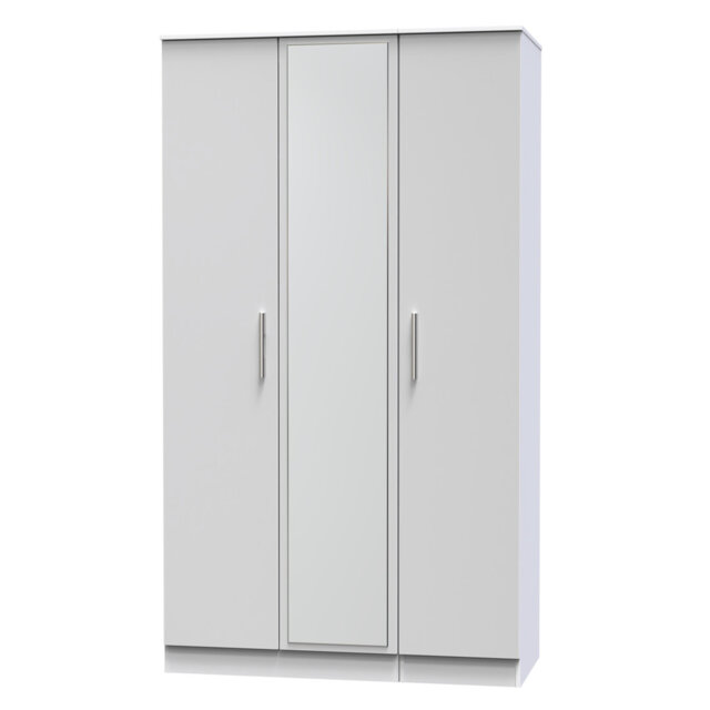 Bhaga Tall Triple Mirror Wardrobe in White Matt & Bardolino Oak