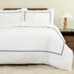 MHG Living Duvet Cover Set Kensington Navy Baratta Stitch Design Cotton Bedding - Includes 2 Pillowcases