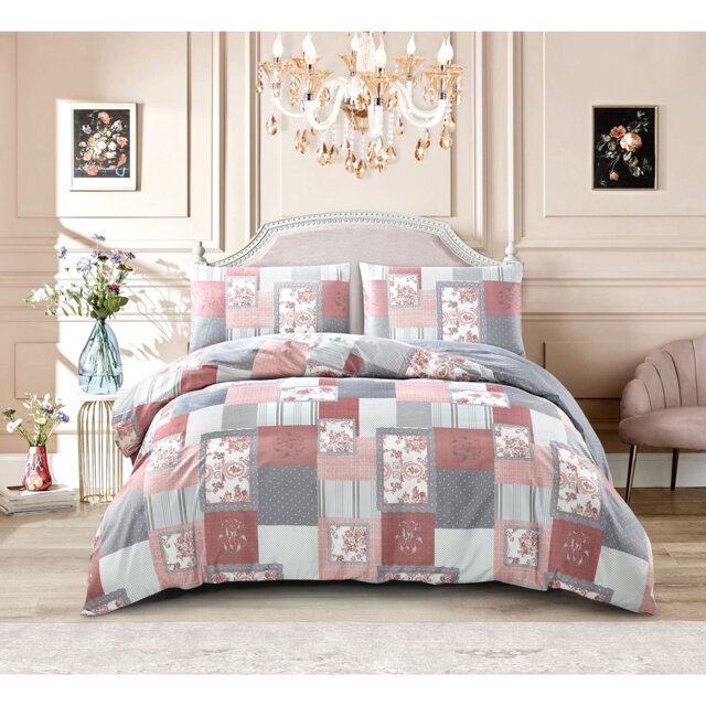 Complete Bedding Set Cotton Rich Printed Duvet Cover Fitted Sheet & Pillowcases Soft Breathable Easy Care