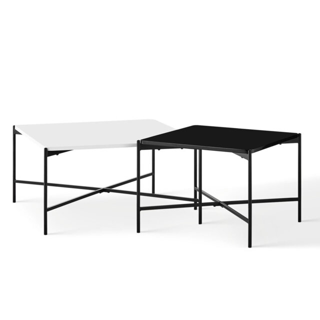 Industrial Nesting Coffee Table Set Of 2, 18Mm High Gloss Wood Top Side Tables With Metal Legs,Whitegreen