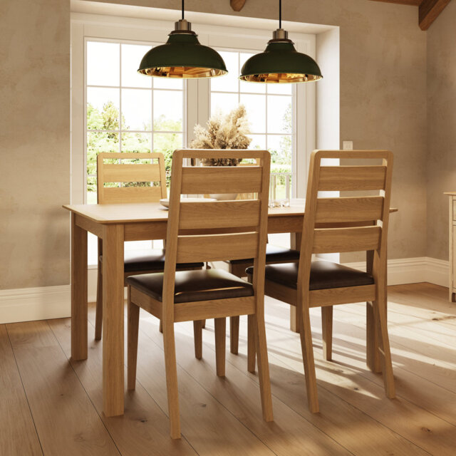 Abbottstown Solid Oak Extending Dining Set - Table and 4 Ladder Back Dining Chairs