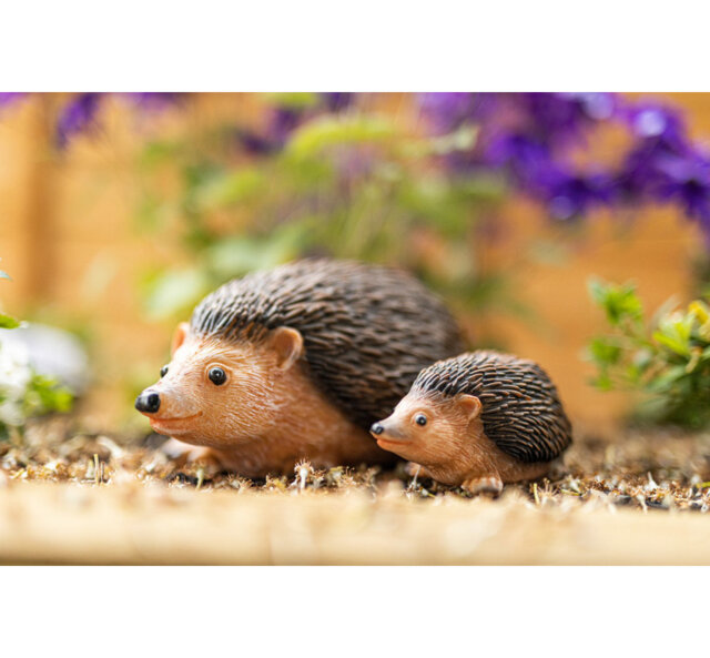 Hard Mother and Baby Hedgehog Resin Garden Ornaments