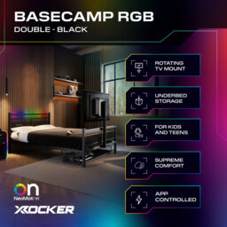 X Rocker Basecamp RGB Double Gaming TV Bed with App Controlled LED Lights - Black