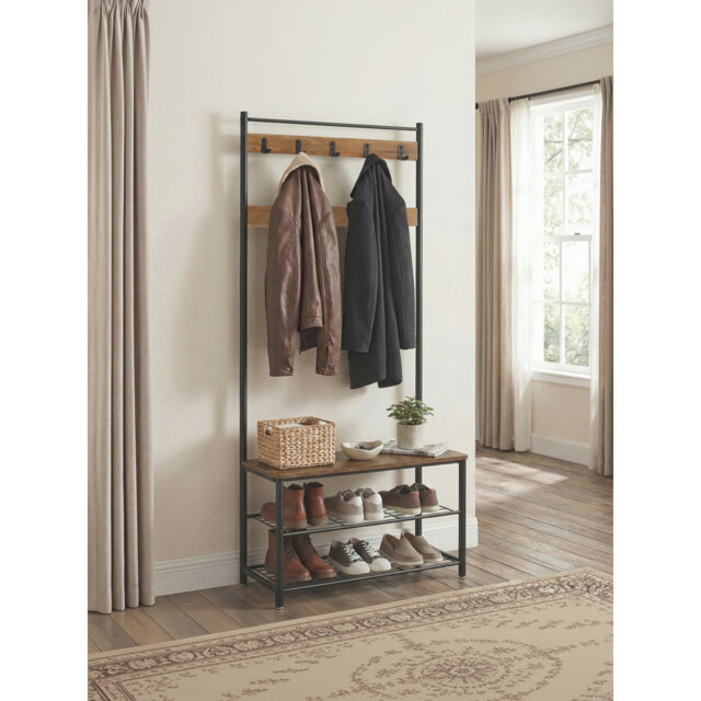 Coat Rack, Hall Tree with Shoe Storage Bench, 32 x 70 x 175 cm, Industrial