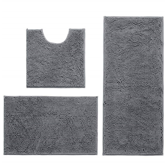 3 Pcs Non Slip Bath Bathroom Mat Set,High Water Absorbent Density Soft Microfiber Toilet Mat Toilet Pedestal Mat Machine Washable Bathroom Mats Carpet