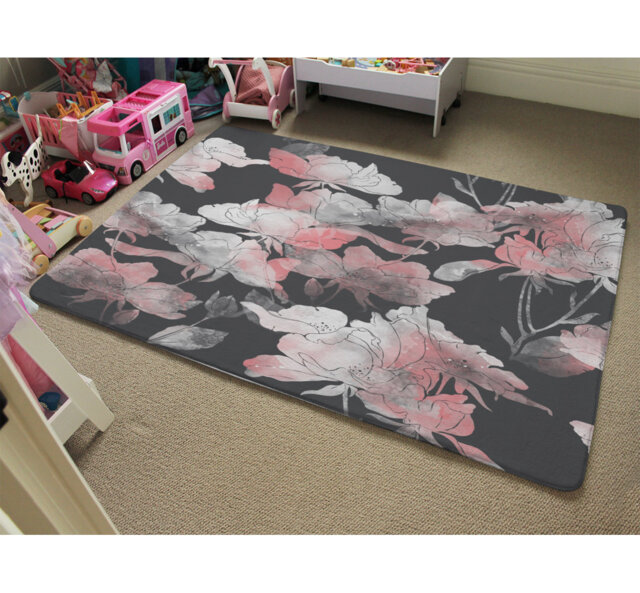 Goddard Imprints Flowers and Leaves of Wild Rose Designer Shaggy Grey/Pink Rug