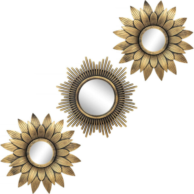 Small Round Decor Wall Mirrors Set Of 3, Home Accessories For Bedroom, Living Room