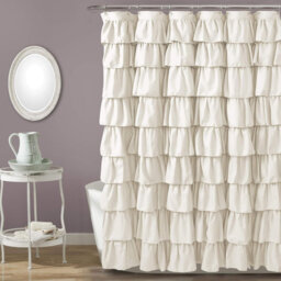 Ivory Ruffle Shower Curtain Textured Shabby Chic Farmhouse Style Design, 183 x 183 cm