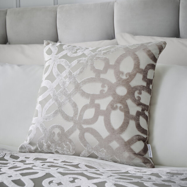 Lattice Cut Velvet Embellished 43x43cm Cushion with Inner