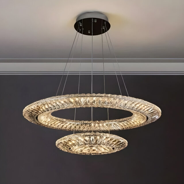 Billmyre 2 Luxury LED Crystal Chandelier – Adjustable Stainless Steel Ceiling Light with Rings