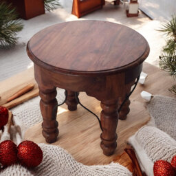 Devencove Solid Wood Side Table – Round Brown Top with Four-Leg Base, Perfect Accent Table for Living Spaces