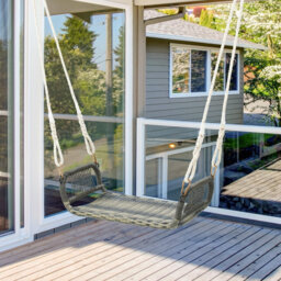 Patio Swing Bench Backless Rattan Woven Patio Wicker W/Hanging Ropes