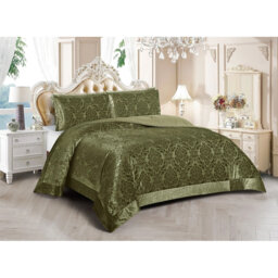 3 Piece Velvet Damask Jacquard Bedspread Reverse Microfibre Bed Throw 2 Matching Pillow Shams