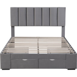 Upholstered Bed Velvet With 4 Drawers, Grey