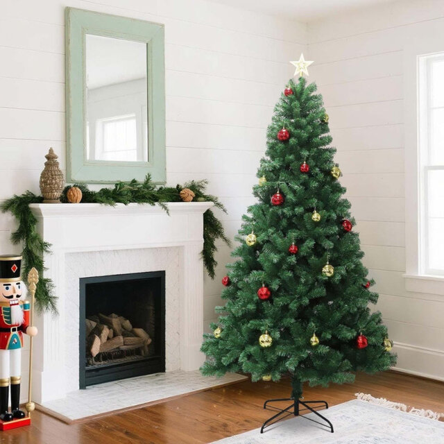 Artificial Christmas Tree with Remote Control Green Holiday Tree for Living Room Office Party Decoration, Premium Hinged Artificial Pine Lighted Holid