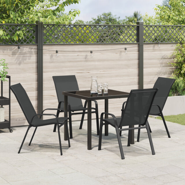 5 Piece Garden Dining Set - Grey PVC-coated polyester And Steel