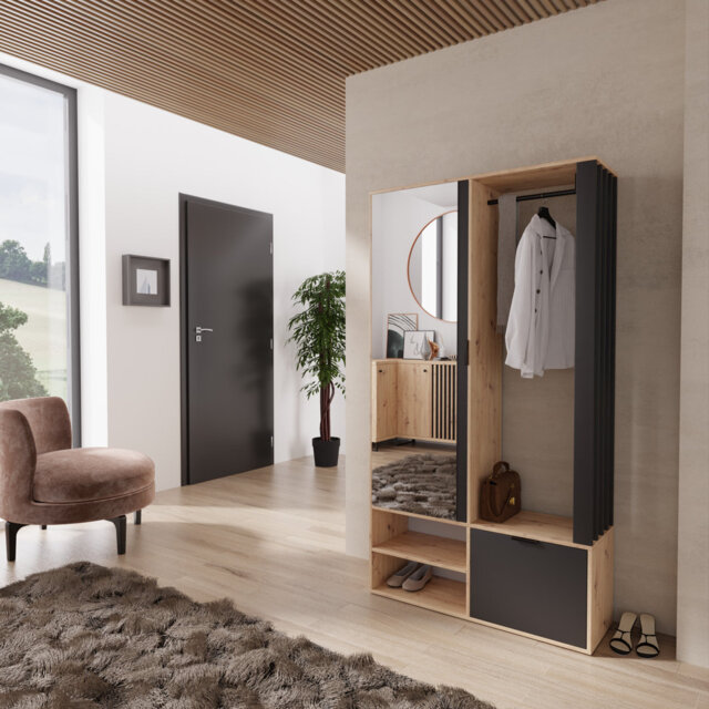 Entrance Wardrobe MELO Hall Tree 100cm Wide with Shoe Storage