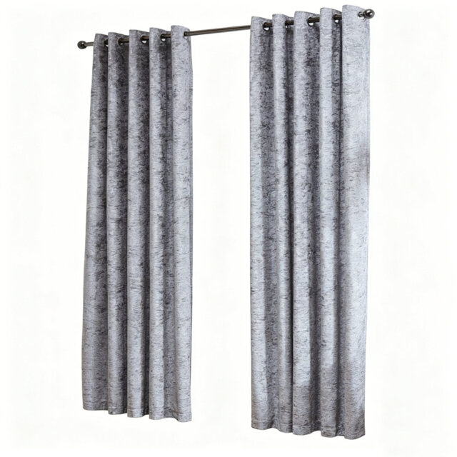 Silver Crushed Velvet Fully Lined Eyelet Curtains - 116x182cm