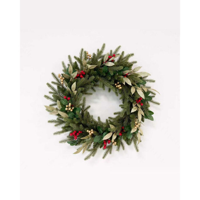 Christmas Wreath with Artificial Berries & Golden Accents