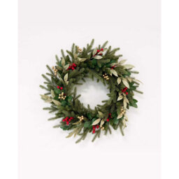 Christmas Wreath with Artificial Berries & Golden Accents