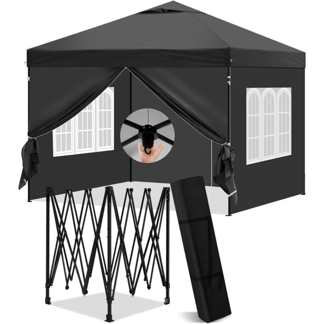Gazebo 3 X 3 M, Folding Gazebo With Side Walls, Waterproof, Stable, Winterproof, Outdoor Garden Gazebo, Party Tent, Garden Tent, Height Adjustable, Uv