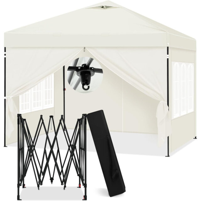 Gazebo 3 X 3 M, Folding Gazebo With Side Walls, Waterproof, Stable, Winterproof, Outdoor Garden Gazebo, Party Tent, Garden Tent, Height Adjustable, Uv