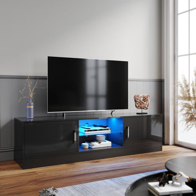 "150×35×40 LED TV Cabinet,16 Colours RGB LED Light,4 lighting Modes,Stand For TVs up to 60"",Black"