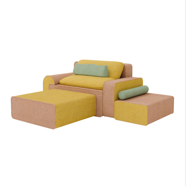 Novelty Living Comfort Wowmax Boneless Modular Sectional Floor Sofa, 3 Seater Foam Couch With Ottoman And Cylinder Bolster Pillow For Living Room