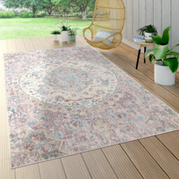 Verutiao Balcony Terrace with Oriental Power Loom Pink/Beige/Blue Indoor/Outdoor Rug