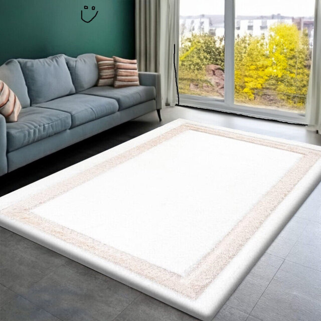 Modern Shaggy Rug Bordered Solid Design Large Area Rug For Bedroom Living Room Fluffy Floor Mats Small Door Mats