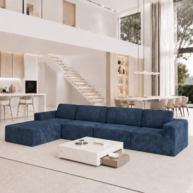 Modular Oversize 404cm Corduroy Boneless Sofa With Ottomans Reversible, No Assembly Required